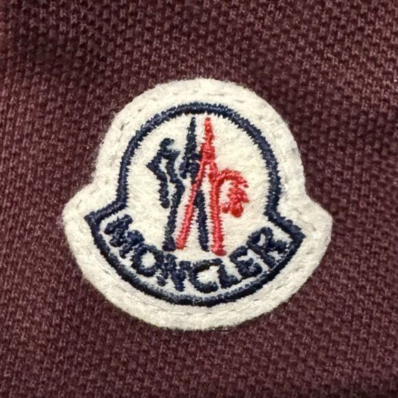 Moncler Polo Mens EU XXL Burgundy Short Sleeve Shirt Logo Patch designer Cotton - Picture 4 of 12